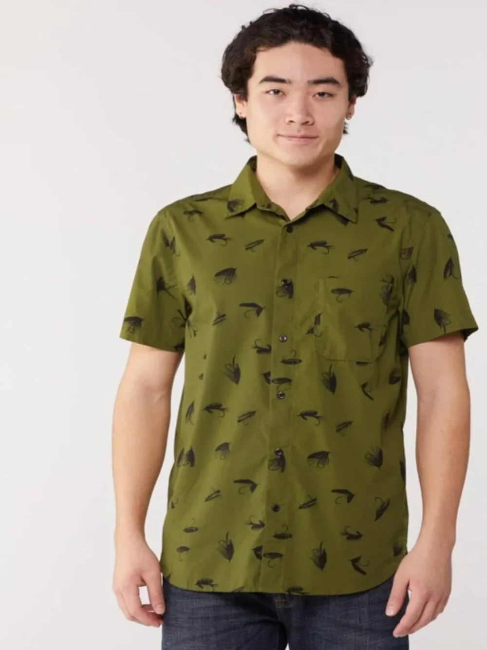 North Face | Men's Fly Fishing Lures Baytrail Pattern Shirt Olive Green S